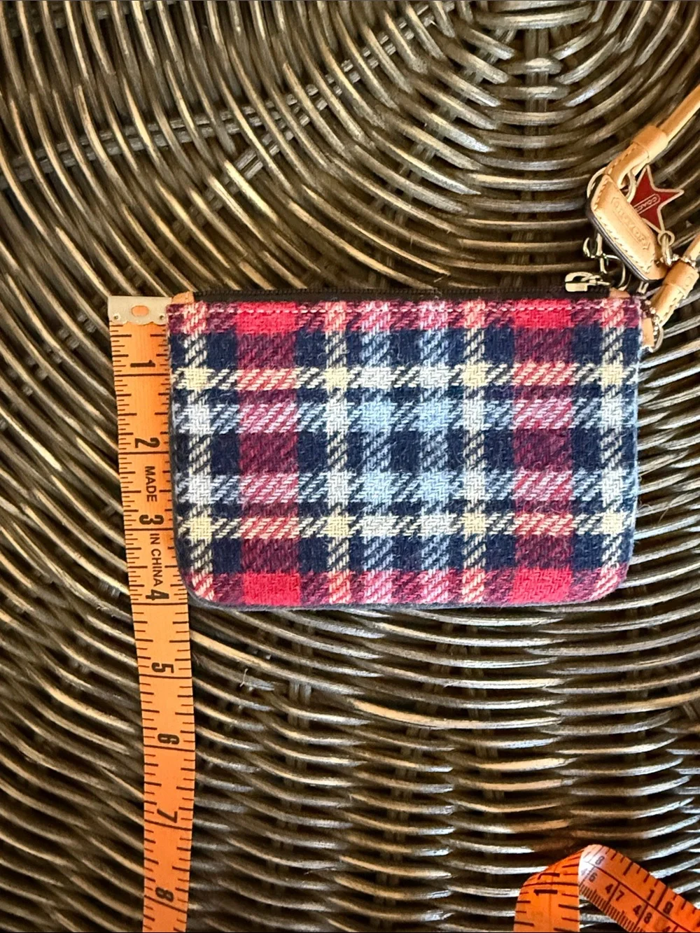 Vintage Y2K Coach Plaid Wristlet in Navy, Red, White with Tan Leather Strap